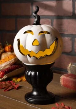 9" White Pedestal Light Up Pumpkin