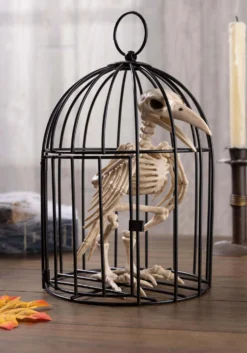 9.5" Skeleton Raven In Cage Decoration