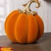 9.5 Inch Gold Filigree Stem Orange Velvet Pumpkin Decoration