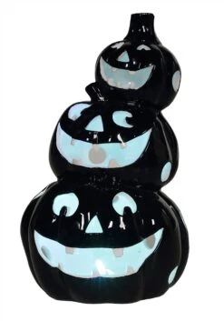 3 Stack Ceramic Black And White Light Up Pumpkins Decoration