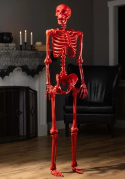 5 Foot Poseable Crazy Bones Skeleton In Red Halloween Decoration