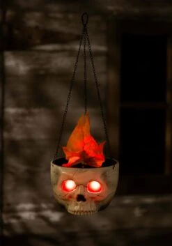 Flaming Fire Skull Sconce Halloween Prop -Halloween Decoration Store flaming skull sconce halloween decoration alt 1