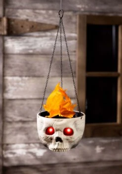Flaming Fire Skull Sconce Halloween Prop -Halloween Decoration Store flaming skull sconce halloween decoration alt 2