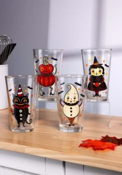 Johanna Parker Set Of 4 Vintage Halloween 16oz Glass Tumblers