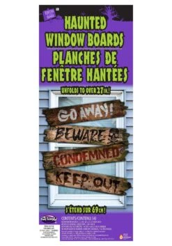 Fun World Haunted Warnings Window Boards Decoration -Halloween Decoration Store haunted window boards w words alt 2