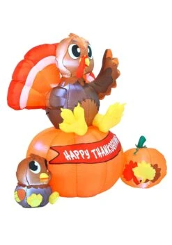 6FT Inflatable Thanksgiving Turkey On Pumpkin Holiday Decoration -Halloween Decoration Store inflatable 6 ft thanksgiving turkey on pumpkin alt 2