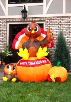 6FT Inflatable Thanksgiving Turkey On Pumpkin Holiday Decoration