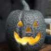 Large Ceramic Black Stone-Look Glow Pumpkin Decoration