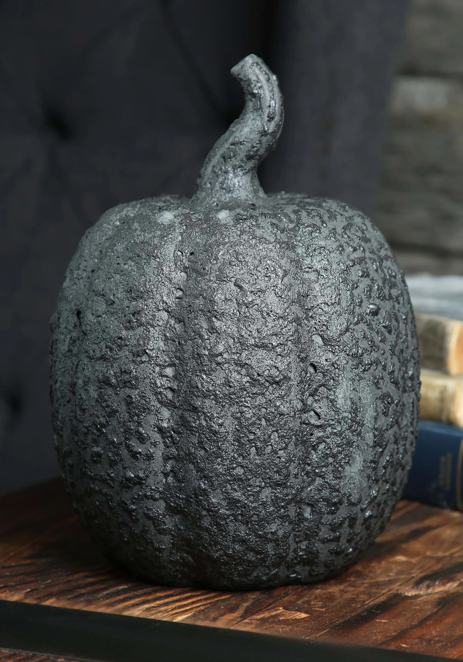 Large Ceramic Black Stone-Look Glow Pumpkin Decoration 3 Large Ceramic Black Stone-Look Glow Pumpkin Decoration - Image 3