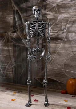 Life Size Dark Grey / Silver Skeleton Halloween Decoration
