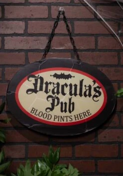 Light Up Hanging Dracula's Pub Sign Decoration -Halloween Decoration Store light up draculas pub sign alt 2