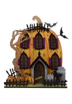 Kurt Adler Light Up Wooded Jack 'O Lantern House Table Decoration -Halloween Decoration Store light up wooded jack o lantern house table decor alt 1