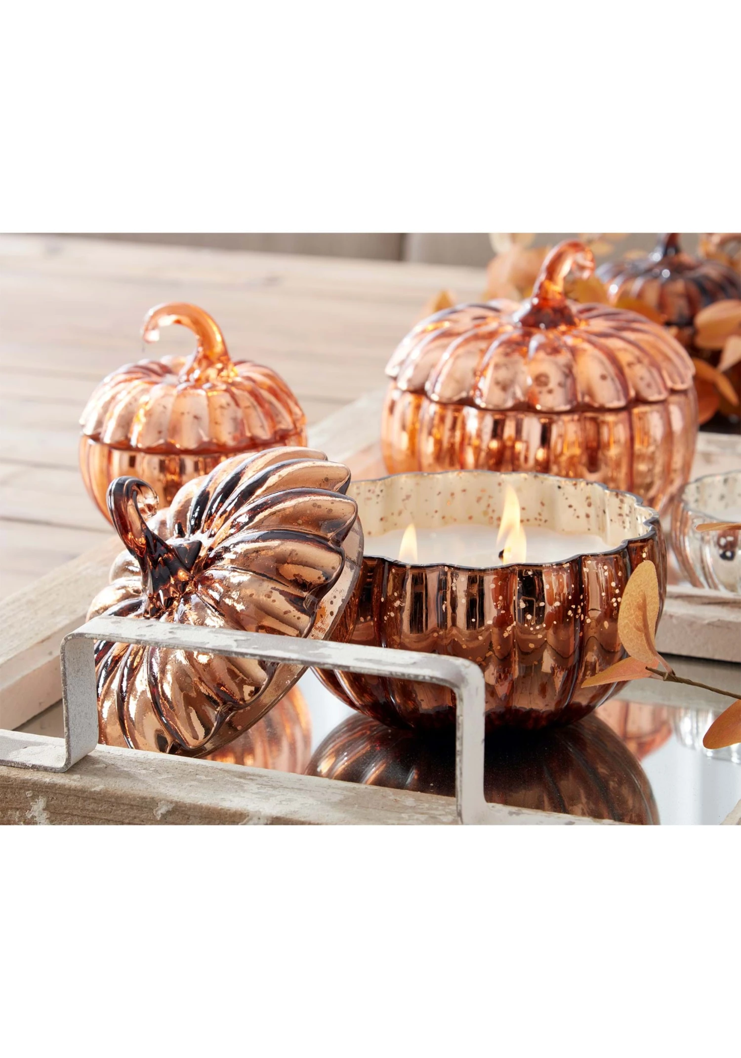 5.5-Inch Orange Mercury Glass Pumpkin Candle Decoration 2 5.5-Inch Orange Mercury Glass Pumpkin Candle Decoration - Image 2