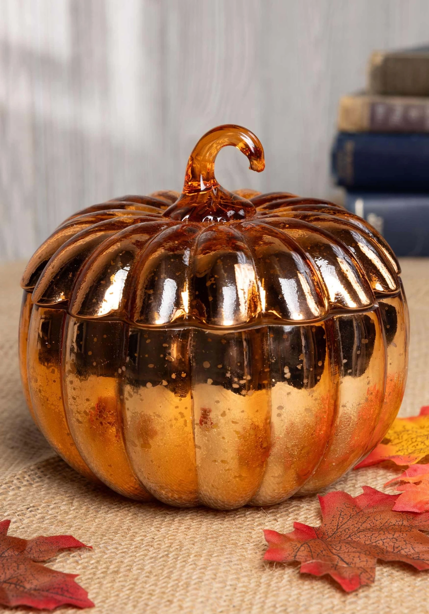 5.5-Inch Orange Mercury Glass Pumpkin Candle Decoration 1 5.5-Inch Orange Mercury Glass Pumpkin Candle Decoration