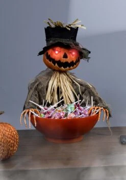 Animated Candy Bowl With Light Up Pumpkin Scarecrow Decoration -Halloween Decoration Store pumpkin candy bowl with shaking alt 2