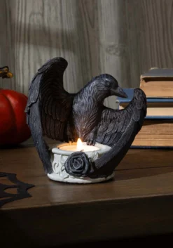 Black Raven Tea Light Candle Holder Decoration