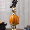 17-Inch Resin Black White Orange And Gold Finial With Flying Witch Decoration