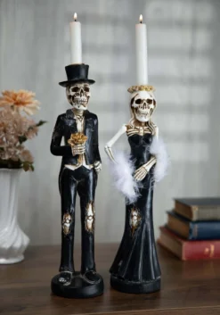 Skeleton Man And Lady Tapered Resin Candlesticks Decoration
