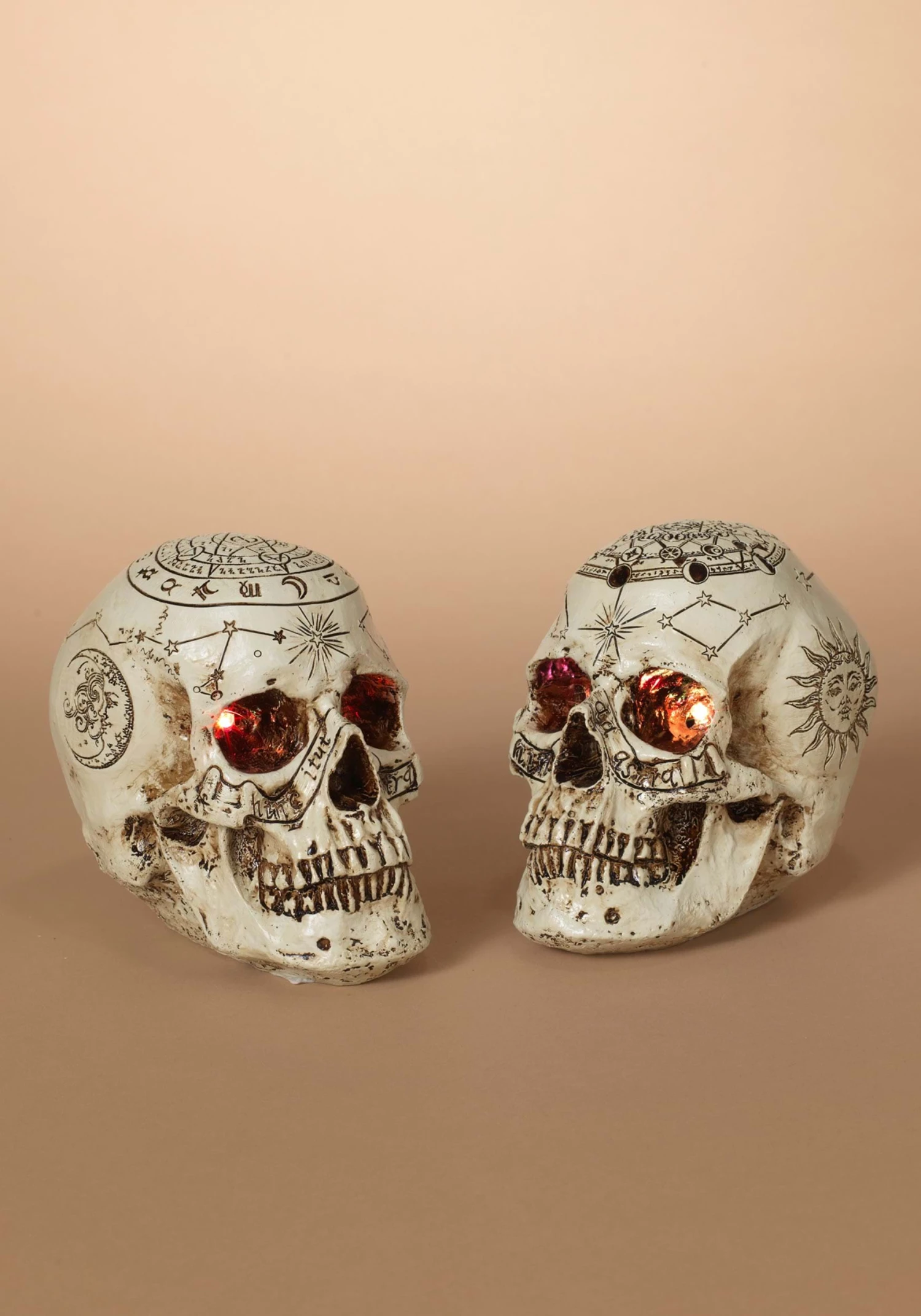 Set Of 2 Lighted 6-Inch Celestial Skulls Decoration 1 Set Of 2 Lighted 6-Inch Celestial Skulls Decoration