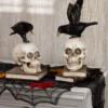 Set Of 2 Resin LED Skull On Books With Crow Halloween Figurines Decoration