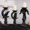 Set Of 3 Halloween Matte Black Candleholders Decoration