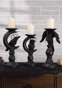 Set Of 3 Halloween Matte Black Candleholders Decoration