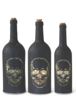 Set Of Three Matte Black LED Skull Bottles