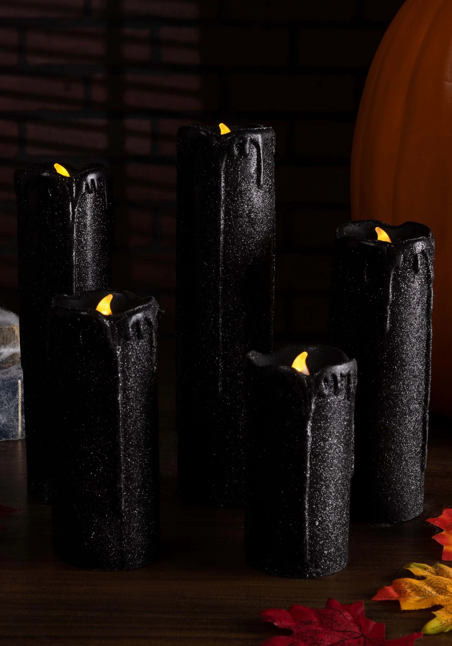 Set Of 5 Decorative Black Glitter LED Candles 2 Set Of 5 Decorative Black Glitter LED Candles - Image 2