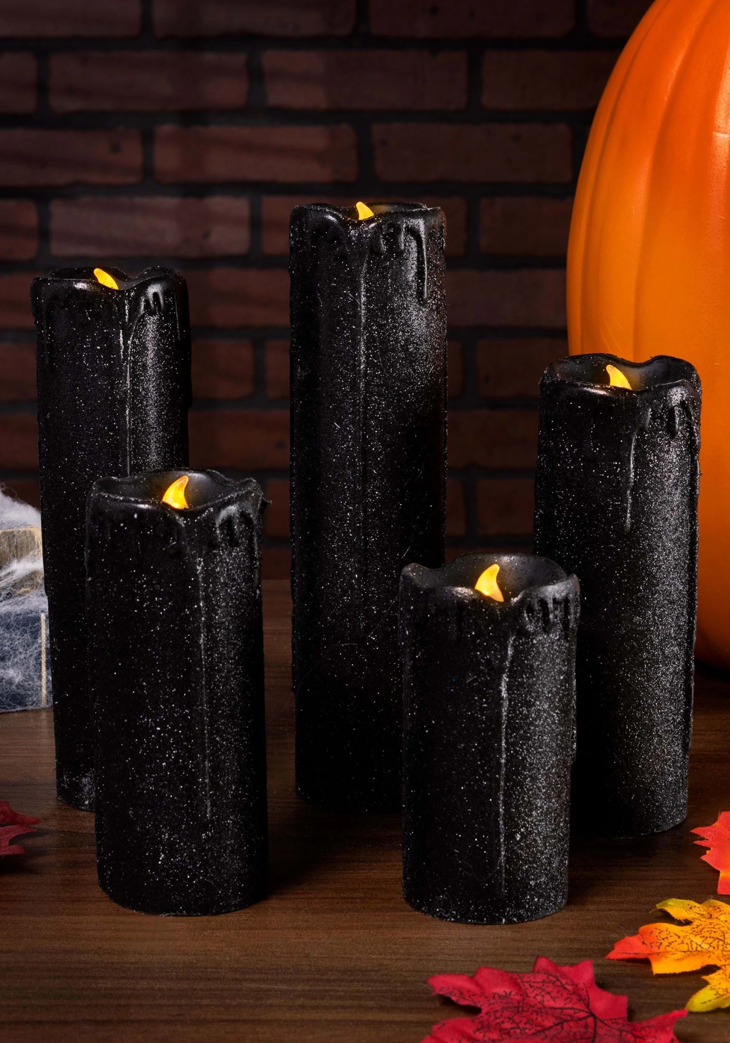 Set Of 5 Decorative Black Glitter LED Candles 3 Set Of 5 Decorative Black Glitter LED Candles - Image 3
