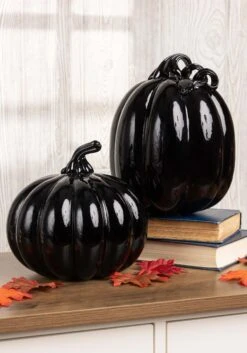 Set Of Black Glass Pumpkins Decoration