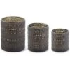 Set Of Three Black And Gold Glass Candle Holders