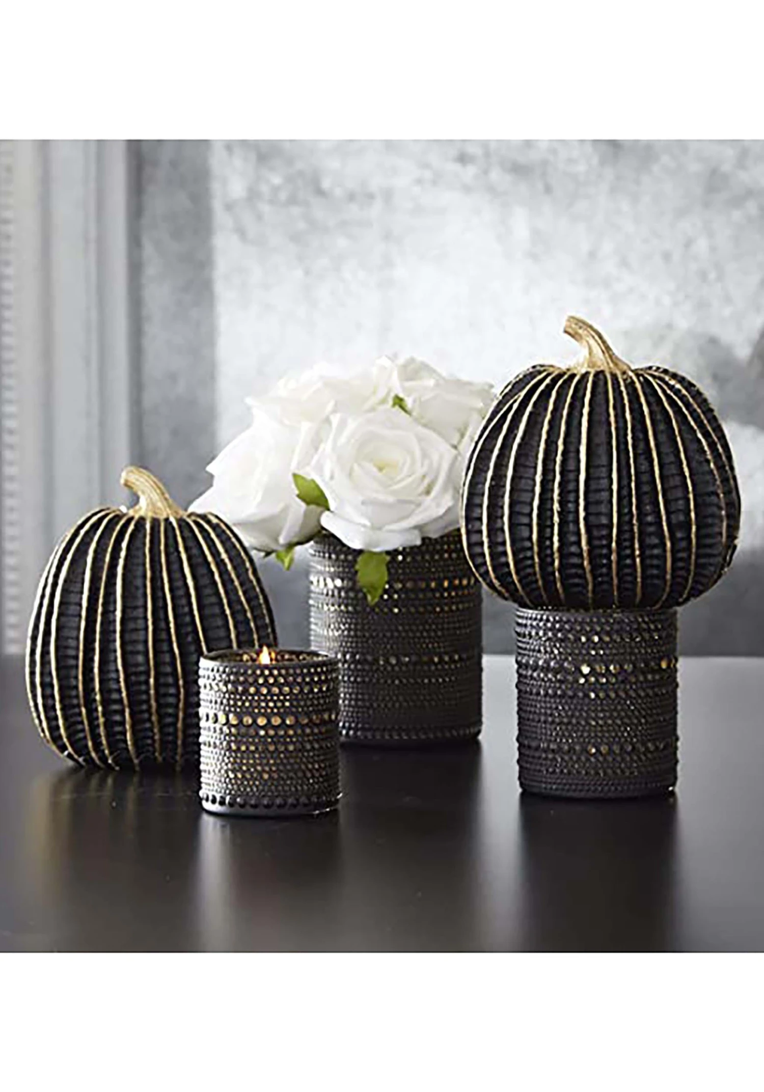 Set Of Three Black And Gold Glass Candle Holders 2 Set Of Three Black And Gold Glass Candle Holders - Image 2