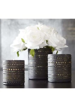 Set Of Three Black And Gold Glass Candle Holders 5 Set Of Three Black And Gold Glass Candle Holders -Halloween Decoration Store set of three black and gold glass candle holders alt 2