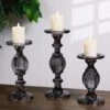 Gray Transparent Set Of 3 Glass Candleholders