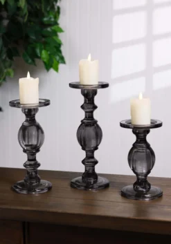 Gray Transparent Set Of 3 Glass Candleholders