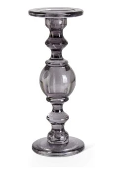 Gray Transparent Set Of 3 Glass Candleholders -Halloween Decoration Store set of three gray transparent glass candleholders alt 3