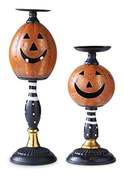 Set Of 2 Jack 'O Lantern Halloween Candleholders Decoration