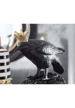 Set Of Two Resin Crows With Gold Crowns Halloween Decoration -Halloween Decoration Store set of two resin crows w gold crown alt 2