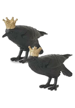 Set Of Two Resin Crows With Gold Crowns Halloween Decoration -Halloween Decoration Store set of two resin crows w gold crown alt 4