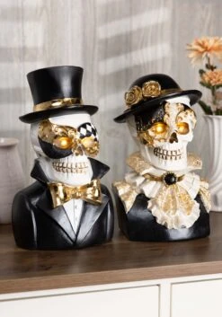 Set Of Two Resin Masquerade Skeleton Busts Decoration -Halloween Decoration Store set of two resin masquerade skeleton busts alt 2