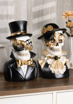 Set Of Two Resin Masquerade Skeleton Busts Decoration