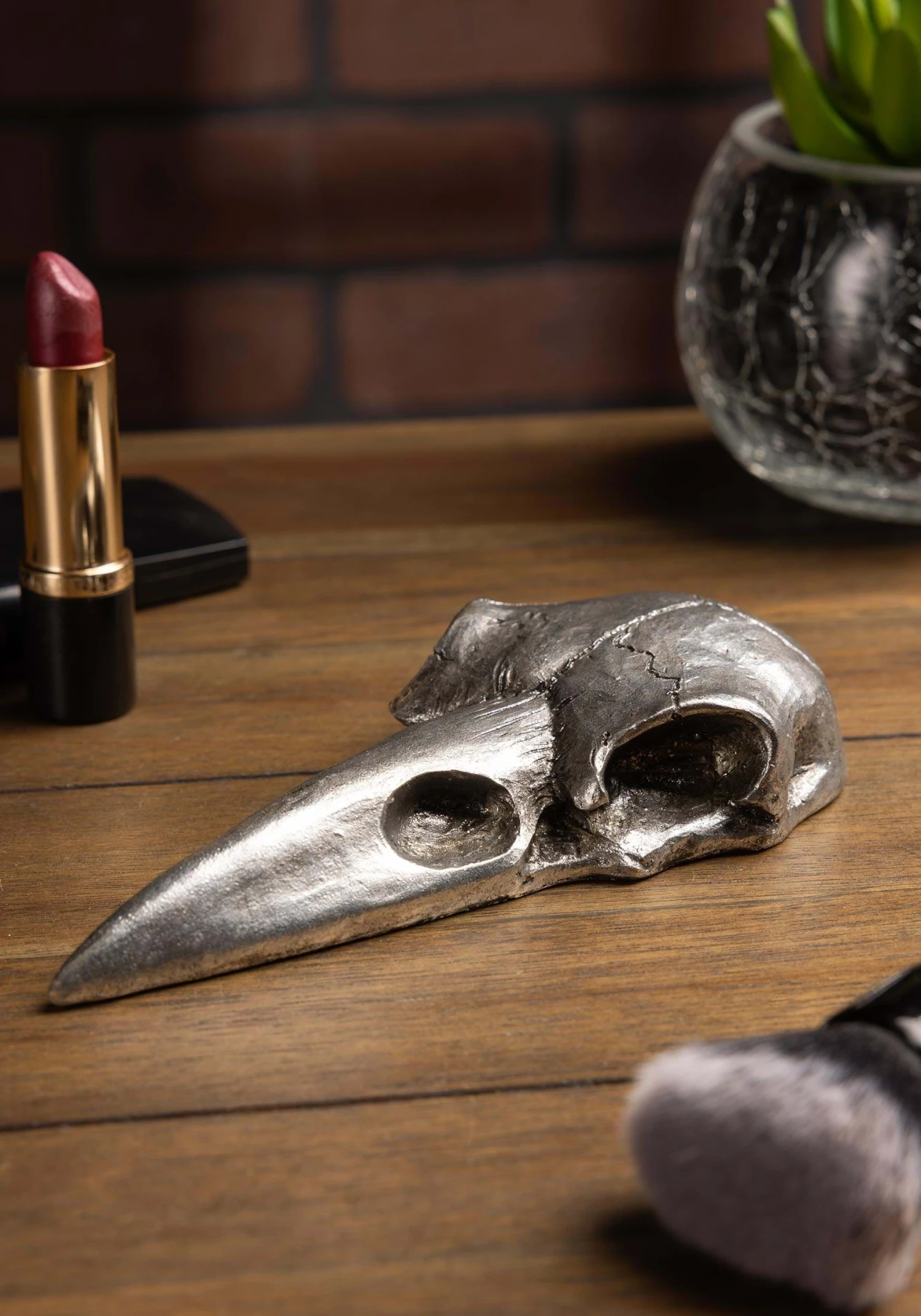 Raven Skull Silver Hand Mirror Decoration 1 Raven Skull Silver Hand Mirror Decoration