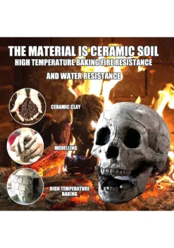 Skull Fire Log Decoration -Halloween Decoration Store skull fire log alt 1